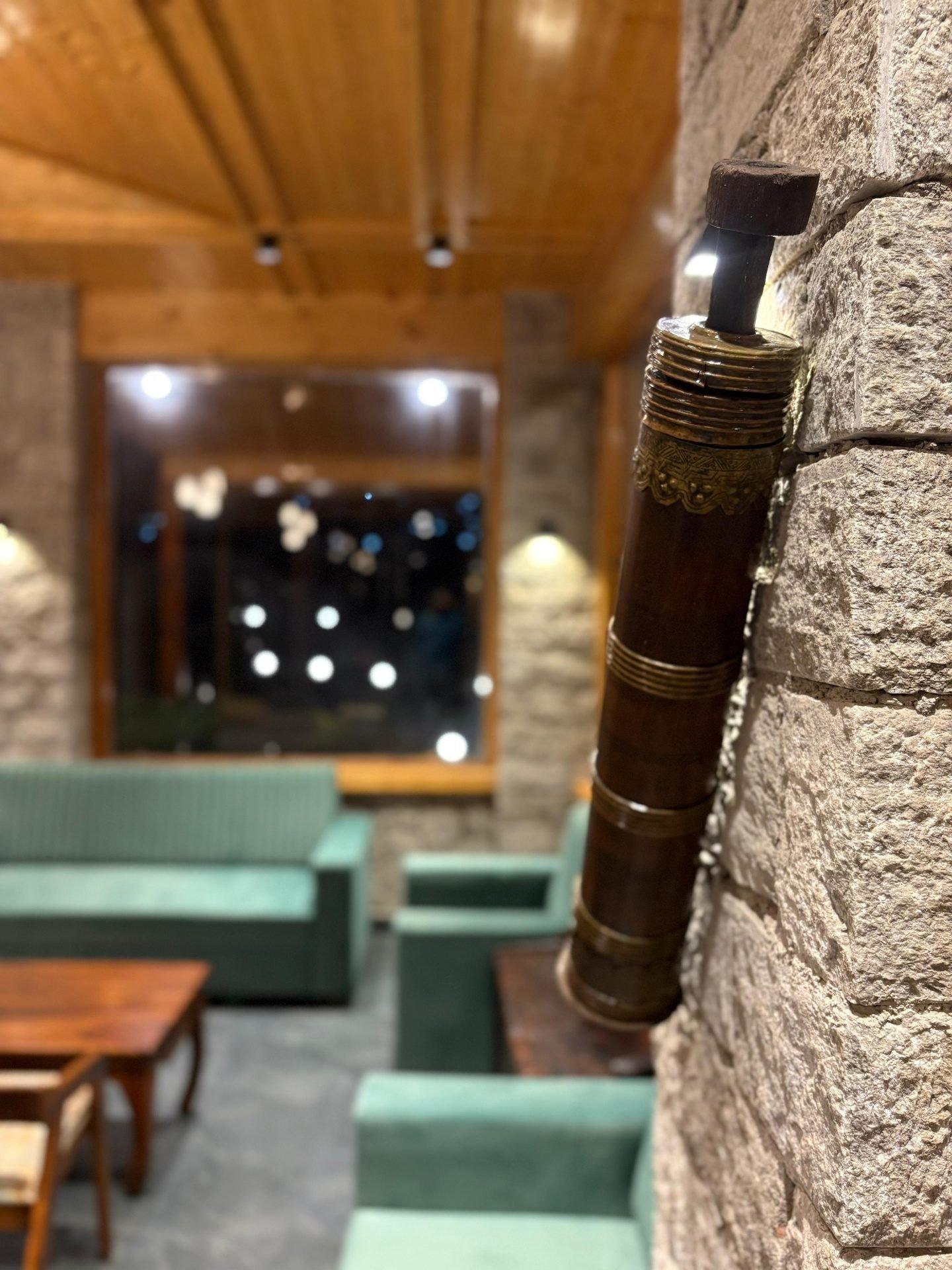 The stone-walled lounge