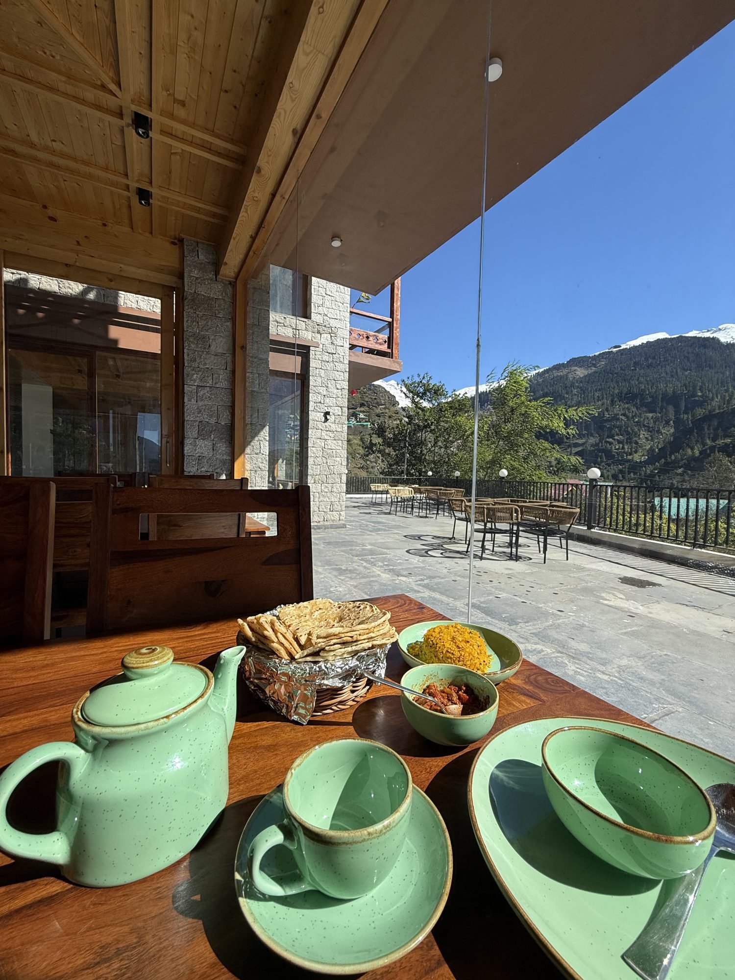 Tea on the balcony with the valley below