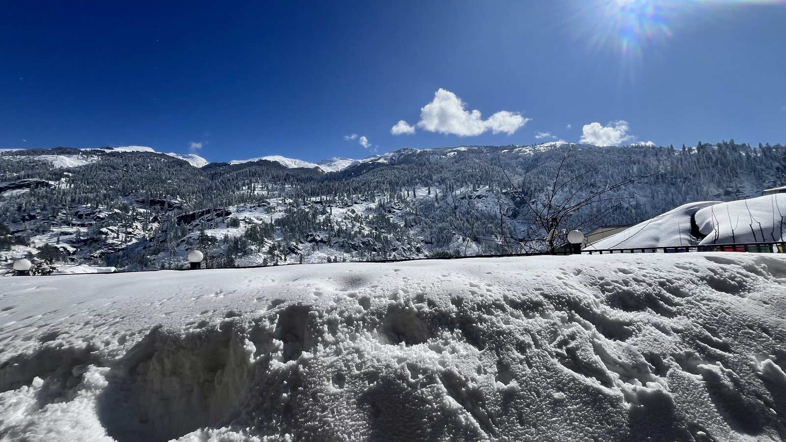 The terrace after snowfall, valley beyond